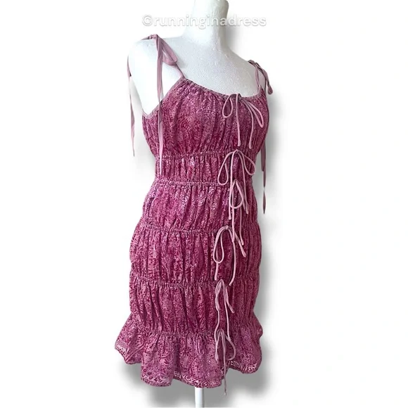 NWT For Love & Lemons Felicity Mini Dress Size Medium In Color Purple Combo - Picture 6 of 16